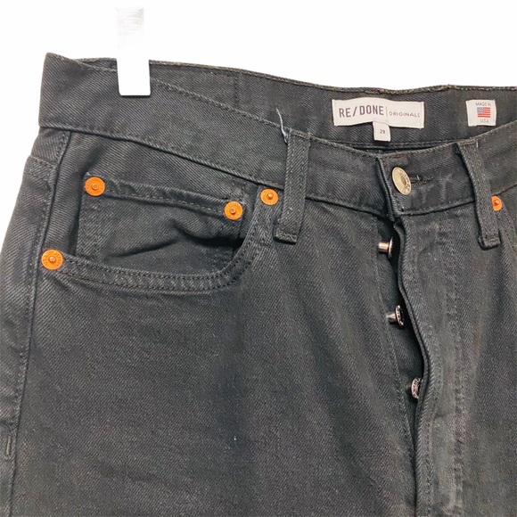 Re/Done High Rise Button Front Raw Hem Black Jeans - Picture 4 of 8
